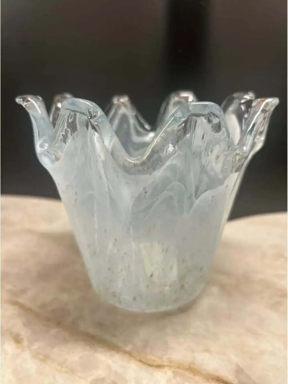 Vintage Murano-Style Hand-Blown White Swirl Handkerchief Glass Vase